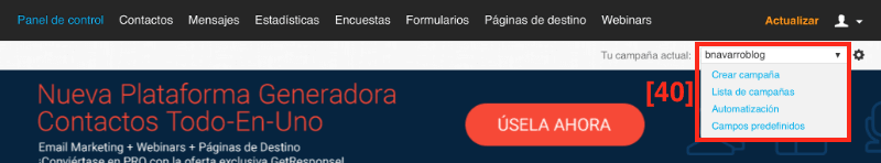 Cómo crear nueva campaña en GetResponse Crear nueva campaña en GetResponse