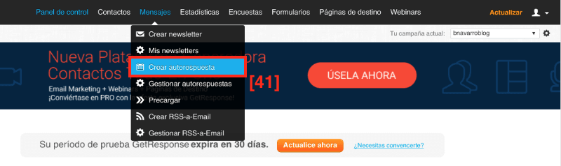 Autorrespuesta Crear autorrespuesta en GetResponse