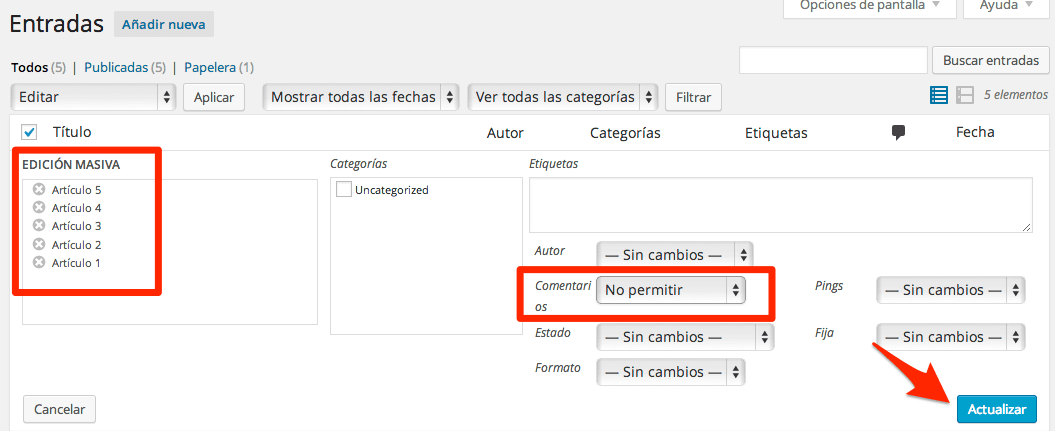 Desactivar comentarios en WordPress sin dolores de cabeza 6 desactivar comentarios de varios posts a la vez