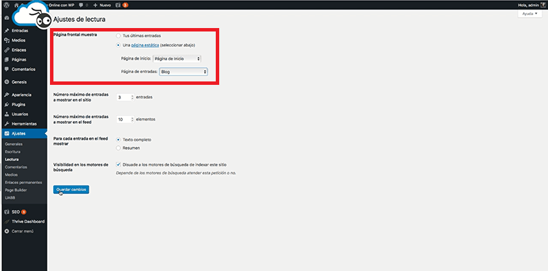 Cómo crear una página de inicio de alto impacto con Genesis y Beaver Builder 12 Fijar página de inicio en WorPress