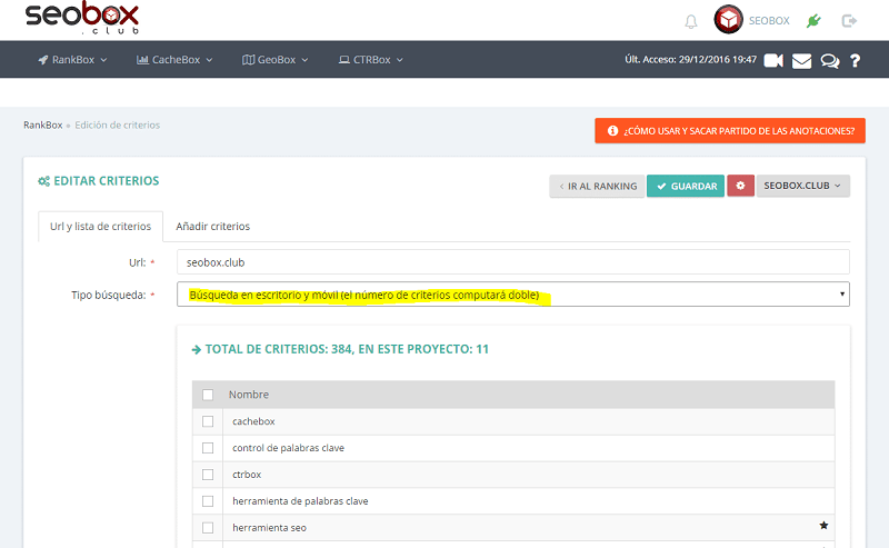 RankBox de SEOBox: monitoriza las posiciones de tus keywords en Google como un Pro 8 Rankbox-posicionamiento-seo-moviles