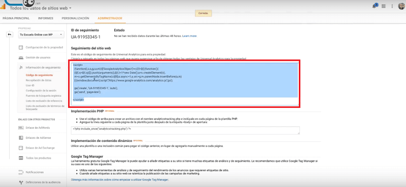 Código de Google Analytics