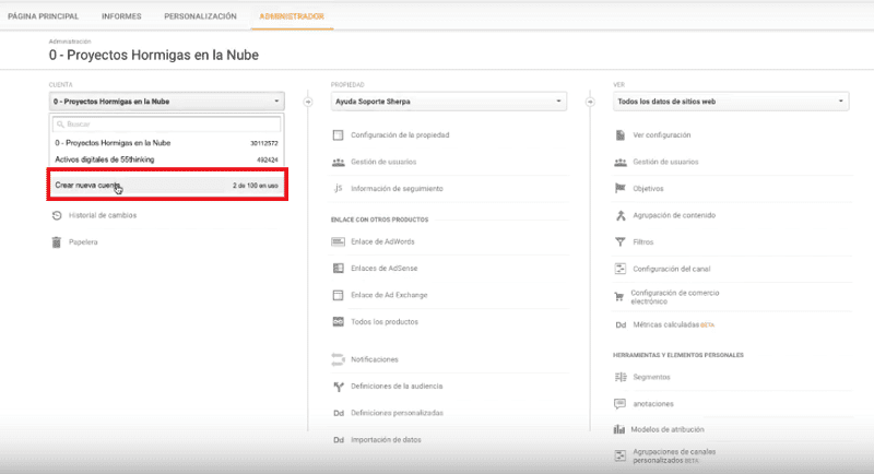 crear cuenta en Google Analytics