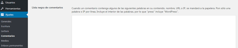 Cómo bloquear direcciones IP en WordPress 5 Lista-negra-comentarios-worpdress