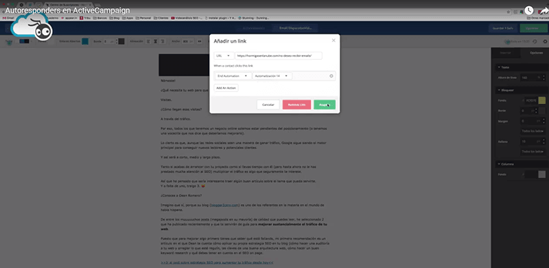 Cómo crear un autoresponder en Active Campaign paso a paso 12 añadir-link-active-campaign