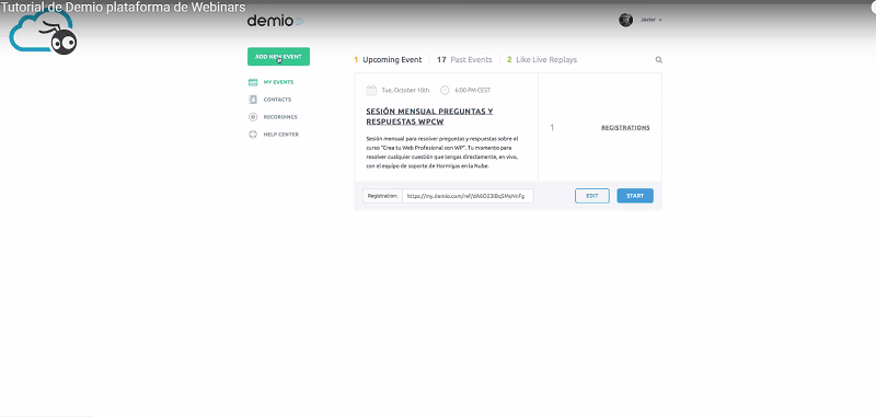 Demio: descubre cómo organizar un webinar de venta paso a paso 3 Añadir nuevo evento en Demio