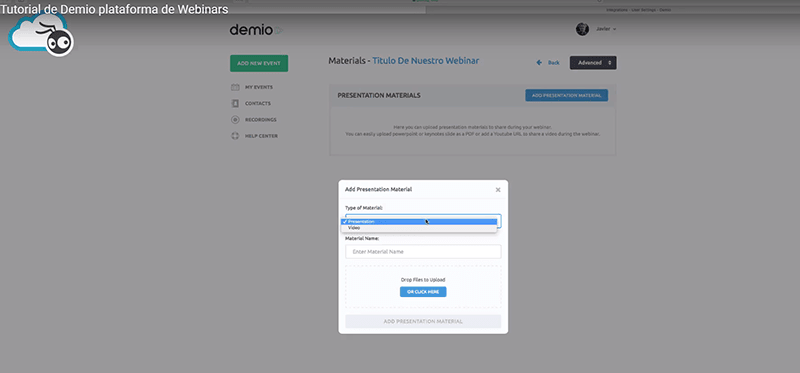 Demio: descubre cómo organizar un webinar de venta paso a paso 13 Demio funcion materiales