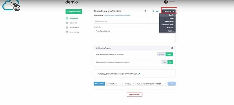 Demio: descubre cómo organizar un webinar de venta paso a paso 7 Demio opciones avanzadas