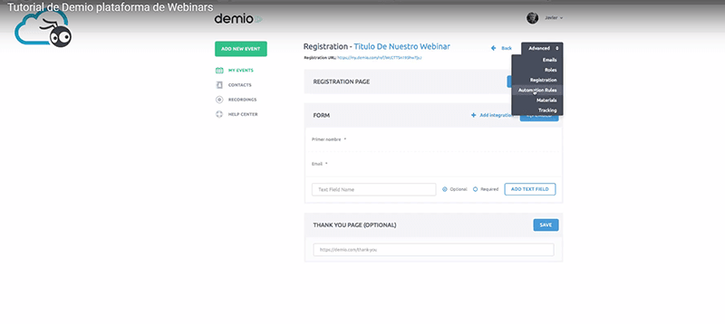 Demio: descubre cómo organizar un webinar de venta paso a paso 11 Demio personalizar pagina de gracias