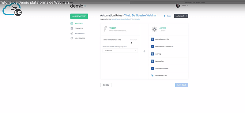 Demio: descubre cómo organizar un webinar de venta paso a paso 12 Reglas de automatizacion en Demio