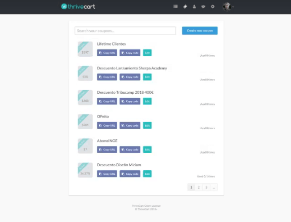 Cupones en Thrivecart