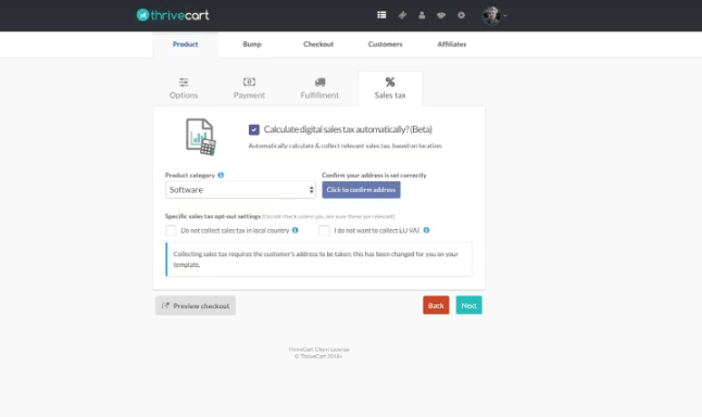 Definir impuestos en Thrivecart