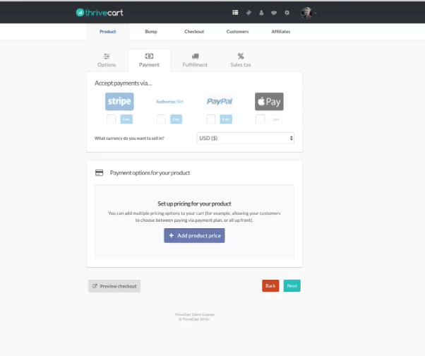 Medio de pago en Thrivecart