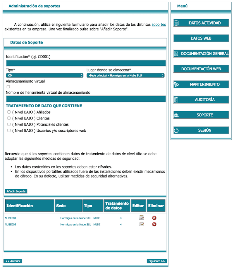 LEXblogger: la "sherpa-App" que te ayudará a adaptar la web de tu negocio al RGPD paso a paso 25 Administración de soportes en lex blogger