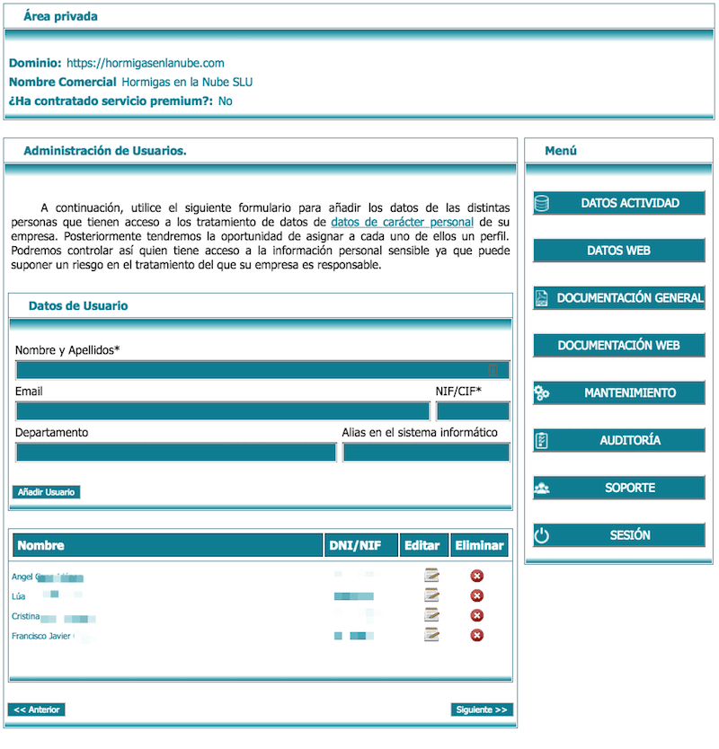 LEXblogger: la "sherpa-App" que te ayudará a adaptar la web de tu negocio al RGPD paso a paso 17 administracion de usuarios RGPD lex blogger