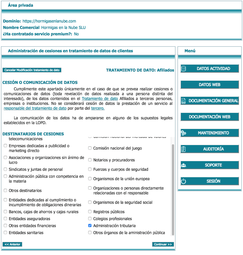 LEXblogger: la "sherpa-App" que te ayudará a adaptar la web de tu negocio al RGPD paso a paso 14 cesión de datos en lex blogger