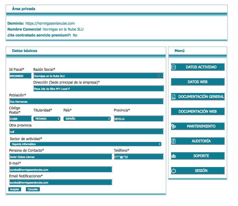 LEXblogger: la "sherpa-App" que te ayudará a adaptar la web de tu negocio al RGPD paso a paso 2 completar datos de negocio en lex blogger