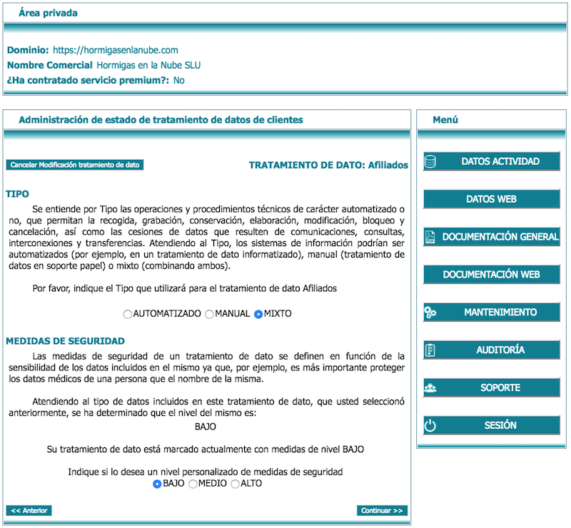 LEXblogger: la "sherpa-App" que te ayudará a adaptar la web de tu negocio al RGPD paso a paso 13 Especificar tratamiento de datos y nivel de seguridad en lex blogger