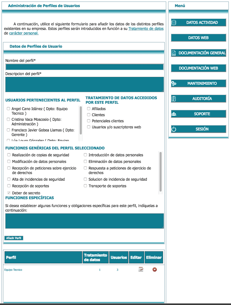 LEXblogger: la "sherpa-App" que te ayudará a adaptar la web de tu negocio al RGPD paso a paso 18 Perfil de usuarios de empleados RGPD Lex blogger