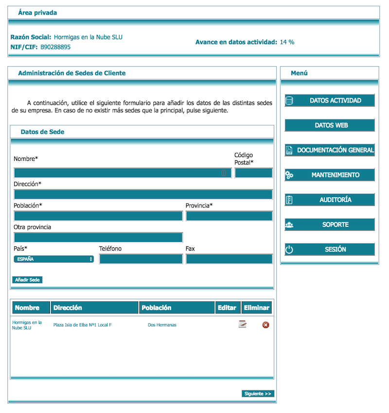 LEXblogger: la "sherpa-App" que te ayudará a adaptar la web de tu negocio al RGPD paso a paso 3 especificar sedes empresa en lex blogger