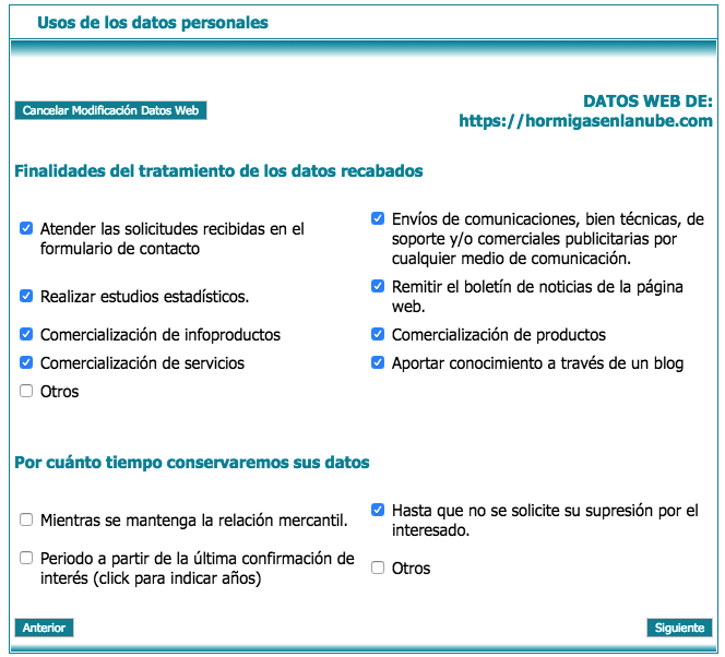 LEXblogger: la "sherpa-App" que te ayudará a adaptar la web de tu negocio al RGPD paso a paso 27 Uso de datos personales web RGPD lex blogger