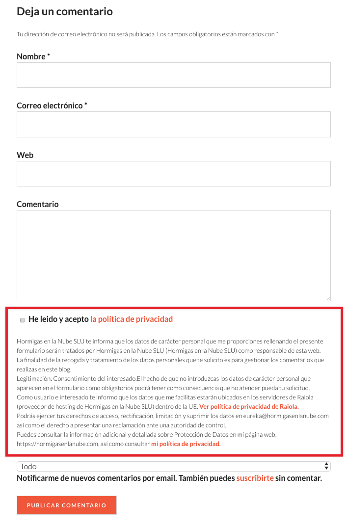 Cómo adaptar los comentarios del blog al nuevo RGPD 2 adaptar los comentarios del blog al RGPD