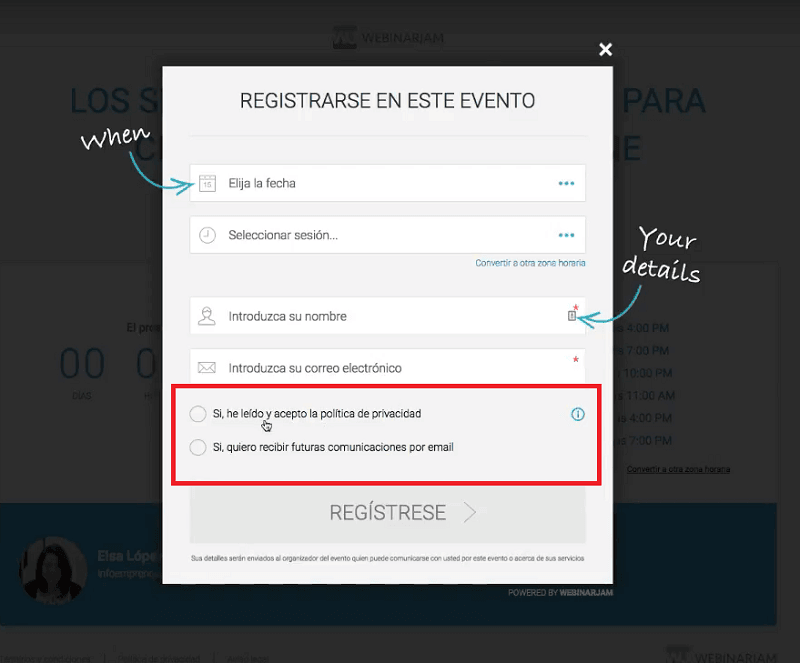 Paso a paso para adaptar un webinar al RGPD si usas Webinarjam, Everwebinar o Demio 4 Adaptar un webinar al RGPD con webinarjam