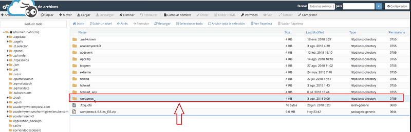 Cómo instalar WordPress paso a paso y desde cero en hosting de Raiola Networks 9 instalar wordpress: carpeta wordpress