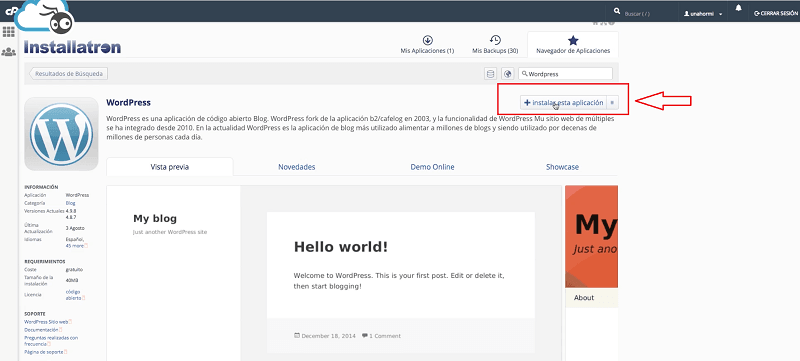 Cómo instalar WordPress paso a paso y desde cero en hosting de Raiola Networks 24 Instalar wordrpress: instalar aplicacion con installatron