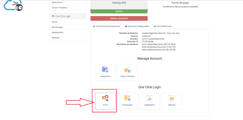 Cómo instalar WordPress paso a paso y desde cero en hosting de Raiola Networks 4 instalar wordpress: acceder a cpanel