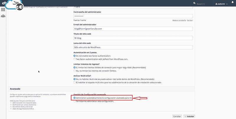 Cómo instalar WordPress paso a paso y desde cero en hosting de Raiola Networks 28 Instalar WordPress: gestión de configuración