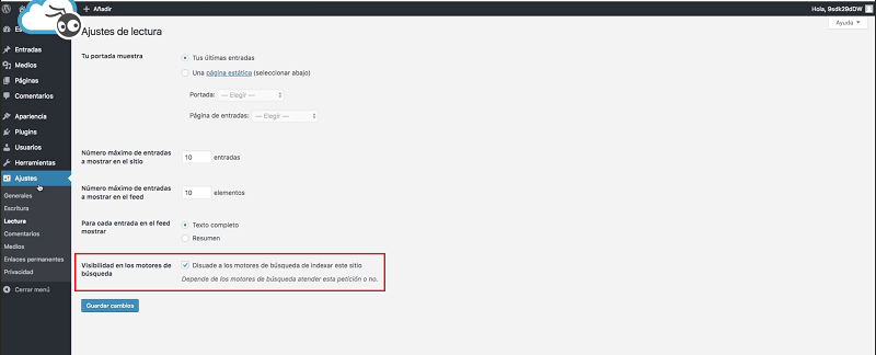 Cómo instalar WordPress paso a paso y desde cero en hosting de Raiola Networks 20 Instalar wordpress: visibilidad para motores de búsqueda