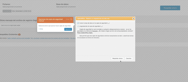 Actualizar WordPress: configurar copia de seguridad
