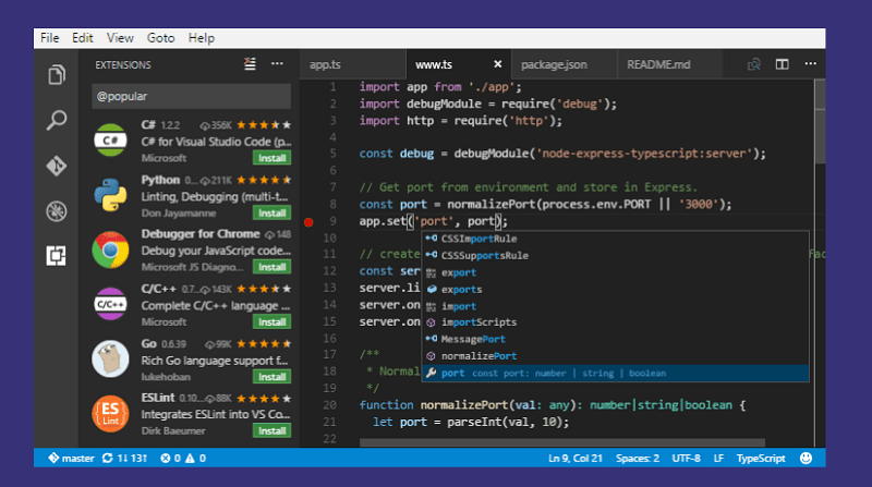 editores de código: visual studio code