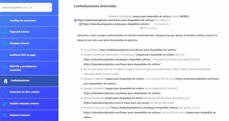 Cómo arreglar los “errores” SEO de una web a ojos de Google de un plumazo y ganar más tráfico para tu página 4 DinoRANK Canibalizaciones consejos de mejora